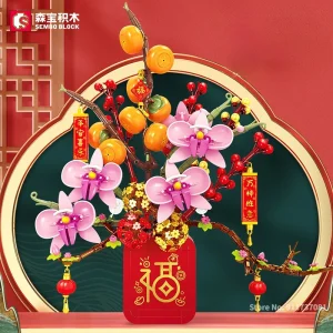 Sembo New Year Bouquet Light Music Box Building Block Chinese Decoration for Spring Festival Flowers Orange Tree New Year Gift 1