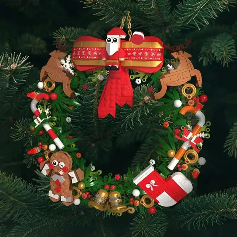 Christmas Wreath Building Blocks kit Eucalyptus Wreath Decorated House Model for Xmas, Toys Gift for 8+ Kids Adults 3