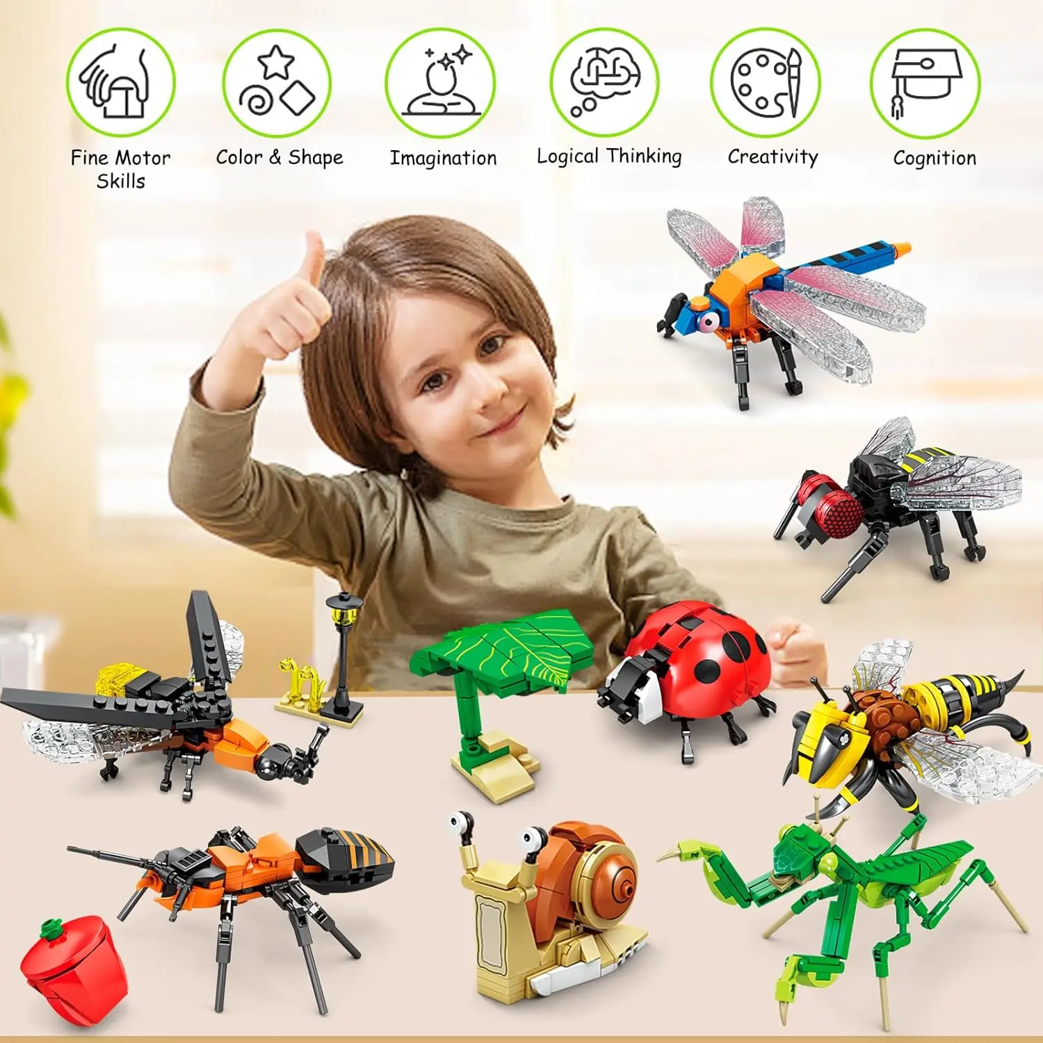 Insect Blocks Toys for Students Prise Bug Science Blocks Toys Mantis Bee Snail Block Insects Set for Children's Puzzle Toy Gift 5