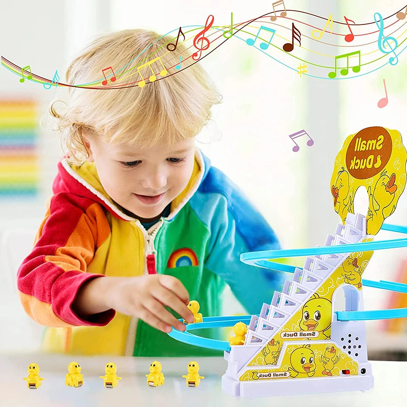 Funny Baby Toys Electric Duck Track Slide Toys Boys Ducks Climb Stairs Toy Baby LED Lights Music Roller Coaster for Kids 3