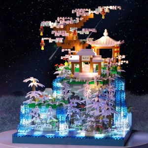 Flowers Tree House Mini Building Blocks Set for Adults Chinese Architecture Model Bonsai Toys with String Lights Home Decoration 1