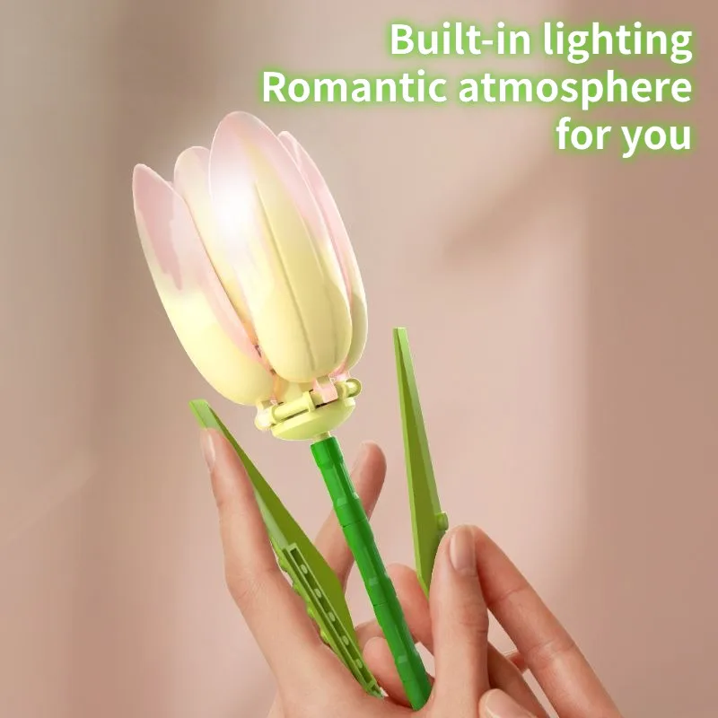 Tulip Flower Building Block Decoration Lighted Tulips Bouquet Eternal Flowers Assembly Valentine's Gift for Girls Friends 2025 6