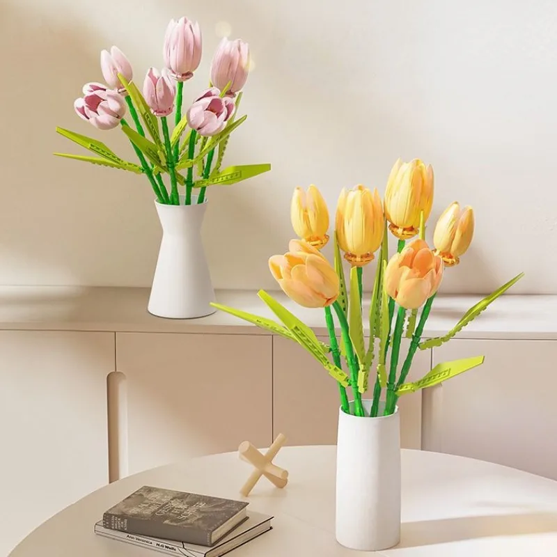 Tulip Flower Bricks Set Building Block Bouquet Model Home Decoration Plant Potted Flower Assembly Bricks Child Festive Gifts 1