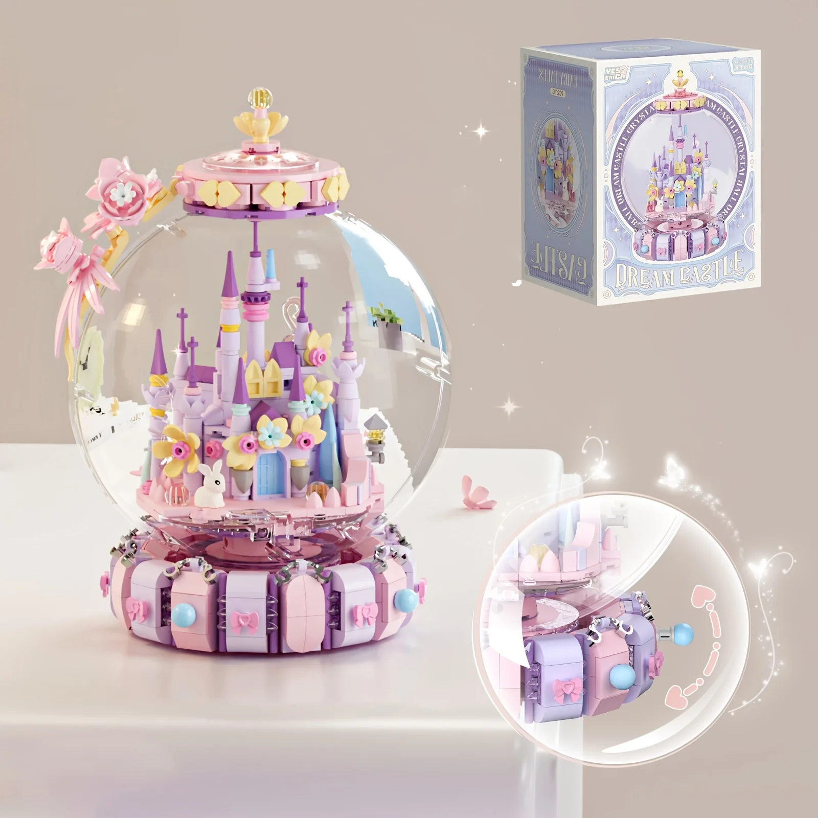 Fairy Tale Crystal Ball Castle Blocks Pink Puzzle Toy Magical Orb Floral Gift for Girls Birthday Christmas Gift for Youngster 2
