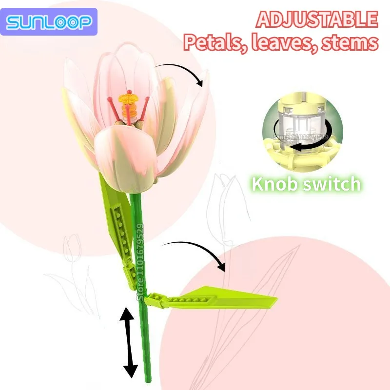 Tulip Flower Building Block Decoration Lighted Tulips Bouquet Eternal Flowers Assembly Valentine's Gift for Girls Friends 2025 4