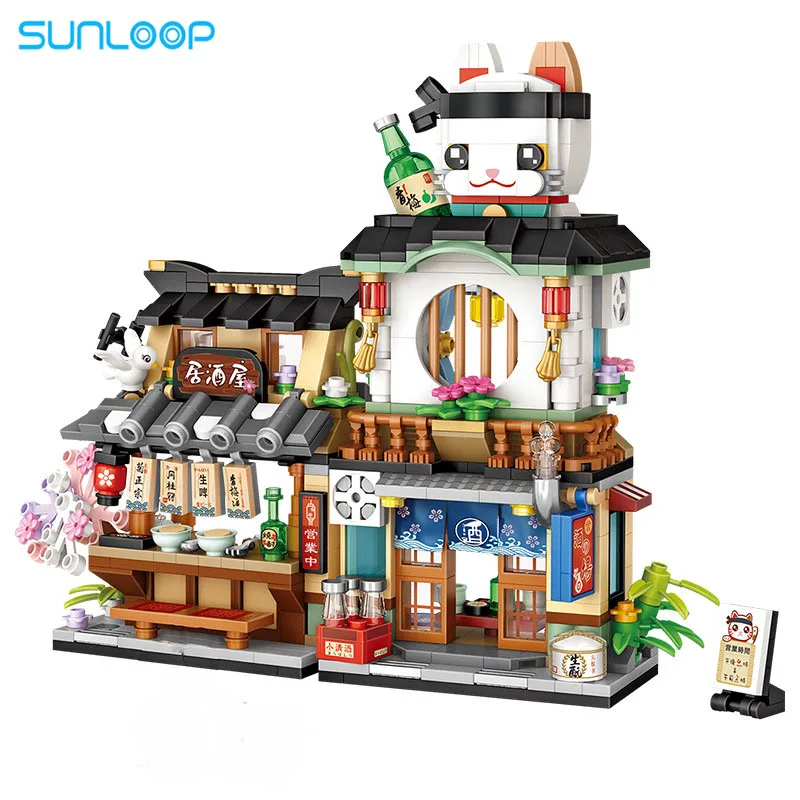 Loz Christmas Street Shop Building Blocks Izakaya Moc Architecture Store steamed bun shop Japanese Street Scene Puzzle Gift Toy 5