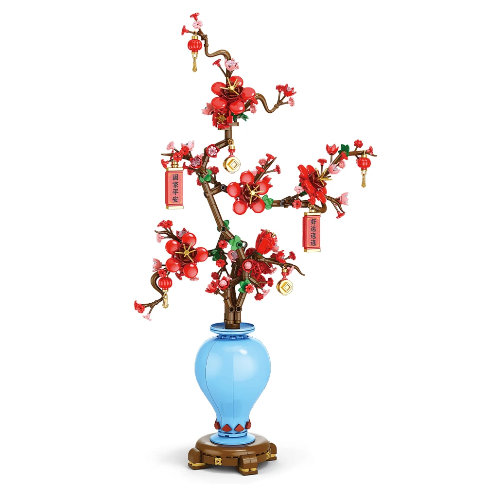 City Creativity Flower Bouquet Peach Blossom Narcissus Bonsai Potted Plant Building Blocks Model New year Home Decoration 2025 4