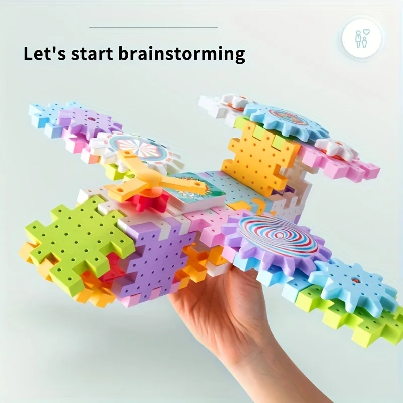 Montessori Kids Electric Gear Building Toy Set Spinning Gears Set Gear Rail Car Big Building STEM Construction Christmas Toy 2