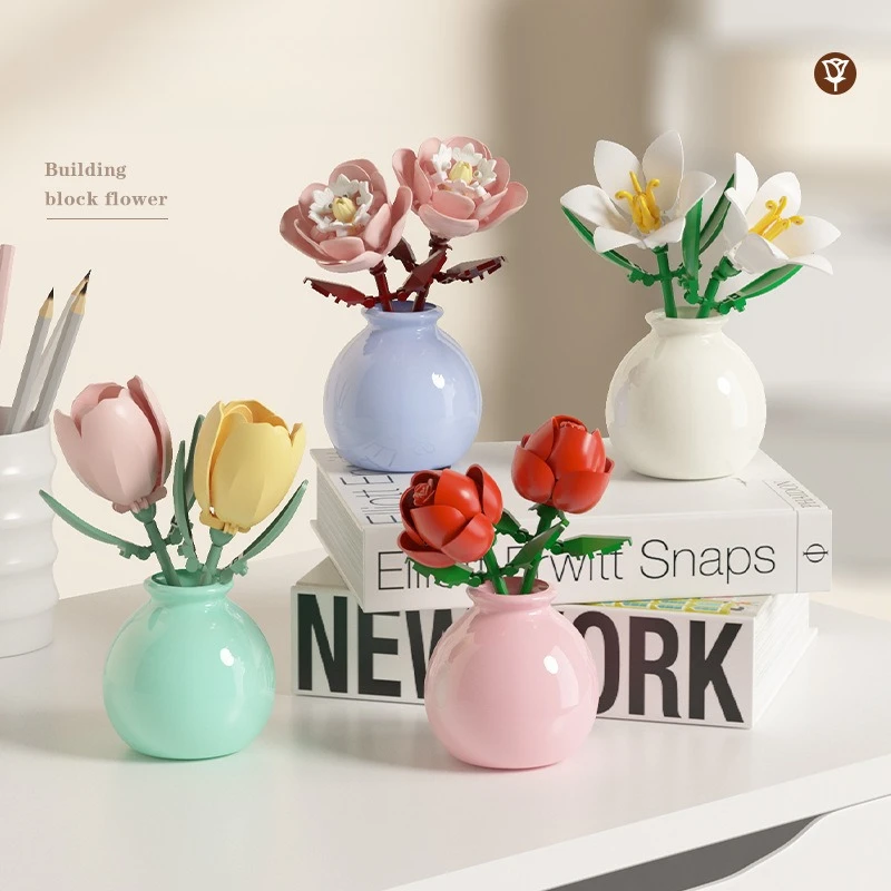 Building Block Flowers DIY Immortal Flower Sets Decorative Toys for Home Decor Assembly Crafts for Kids & Adults Creative Decor 5