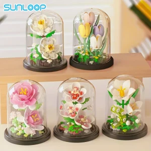 Everlasting Flower Dust Cover Building Blocks Valentine's Day Gift Desktop Decoration Puzzle Toy Bouquet Holiday Present 1
