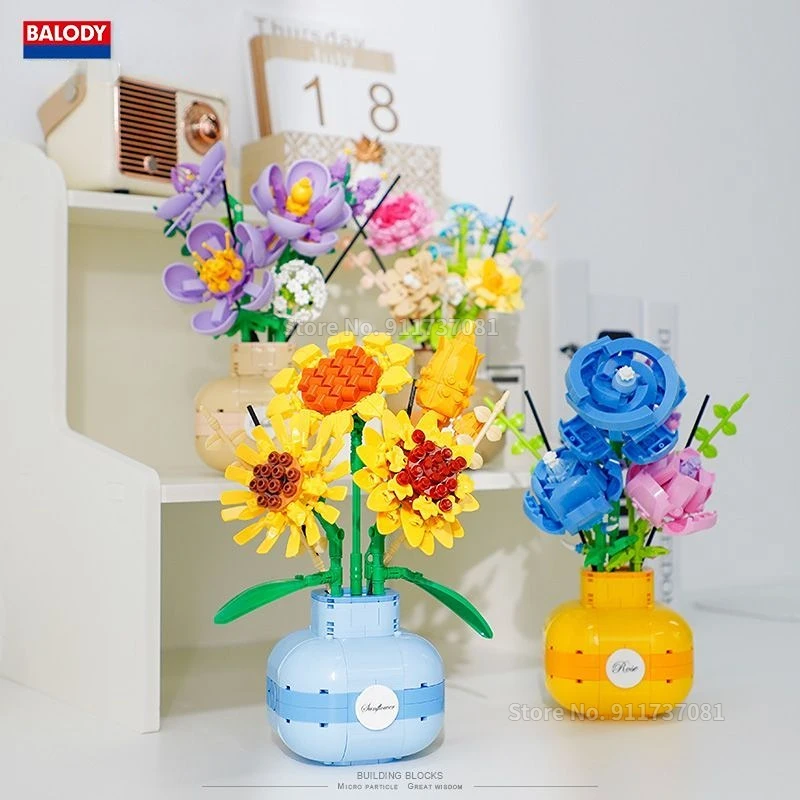 New year Decoration Perfume Flower Bouquet Bricks Building Blocks Sunflowers Adult Assembled Flower Pots New Year Room 2