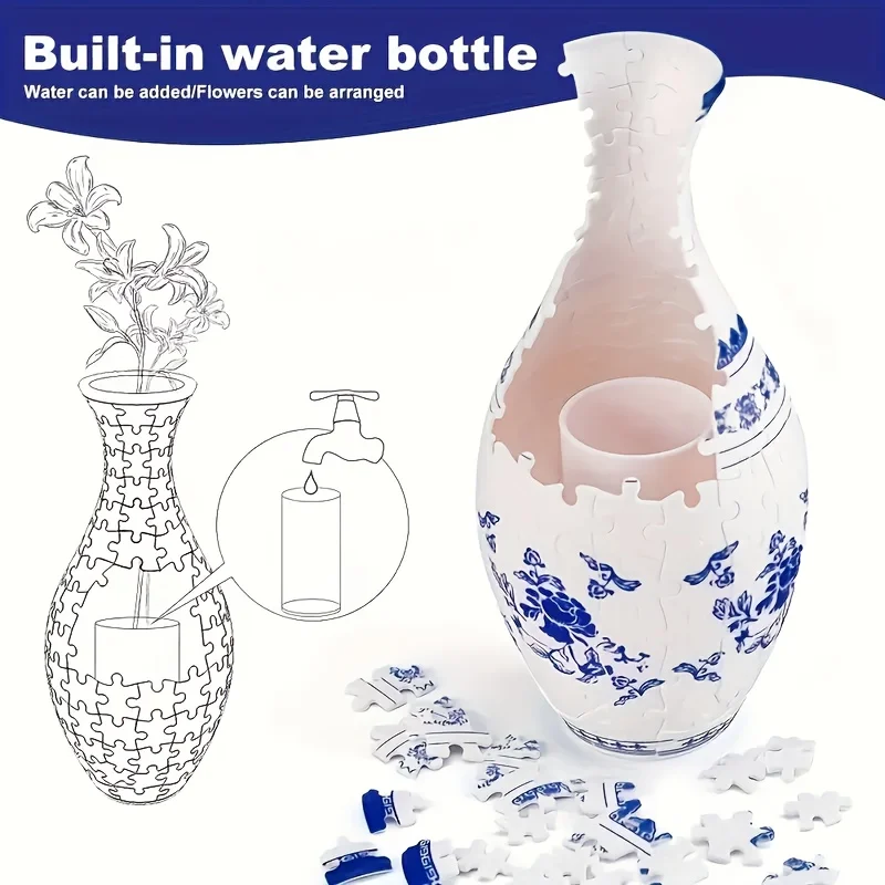 3D Puzzle Vase Adult Jigsaw 3D Art Jigsaw Vase Unique 160 Curved Plastic Puzzles Vase for Home Office Decoration 1pcs 4