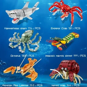 Sea Animal Model King Crab Hammerhead Shark Lobster Building Blocks, Halloween Decoration, Christmas Gift, Educational Toys 1