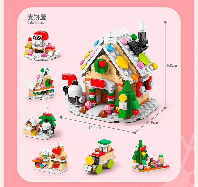 6 in 1 Christmas Gift for Kids Series Building Blocks Set with Light Creative Train Village House DIY Bricks Toys Xmas Gift 4
