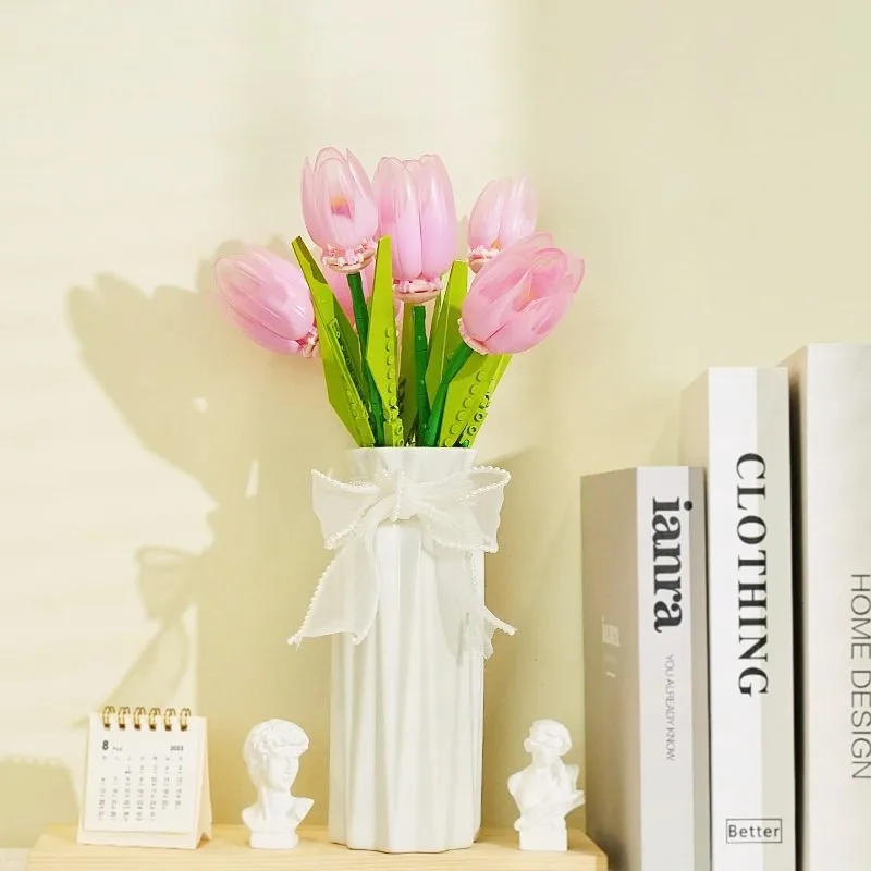 Tulip Flower Bricks Set Building Block Bouquet Model Home Decoration Plant Potted Flower Assembly Bricks Child Festive Gifts 4