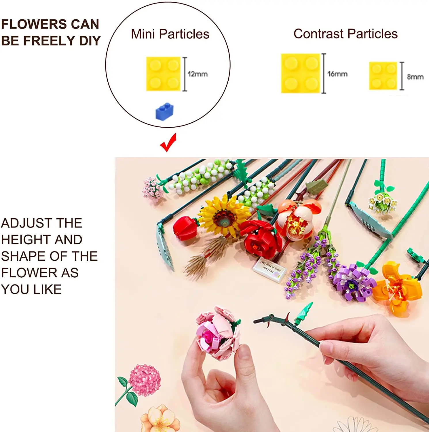 Artificial Flowers Bouquet Building Blocks Set Mini Flowers Building Kits for Gifts DIY Building Bricks for Adult/Teens With box 6