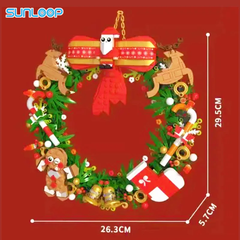 Christmas Wreath Building Blocks kit Eucalyptus Wreath Decorated House Model for Xmas, Toys Gift for 8+ Kids Adults 6