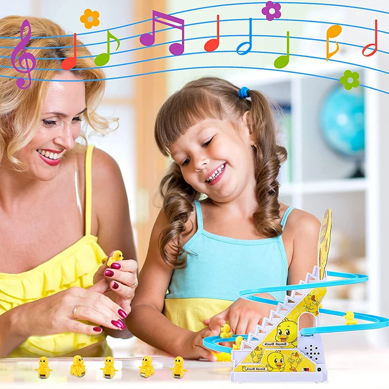 Funny Baby Toys Electric Duck Track Slide Toys Boys Ducks Climb Stairs Toy Baby LED Lights Music Roller Coaster for Kids 5