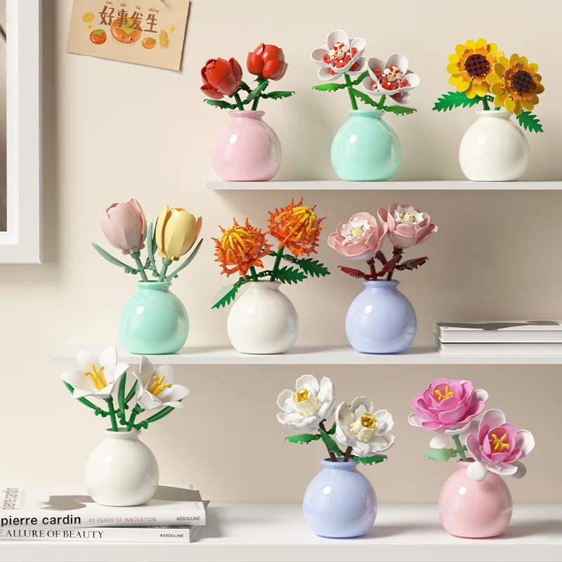Building Block Flowers DIY Immortal Flower Sets Decorative Toys for Home Decor Assembly Crafts for Kids & Adults Creative Decor 2