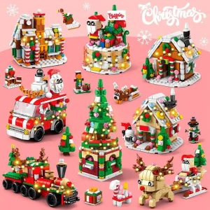 6 in 1 Christmas Gift for Kids Series Building Blocks Set with Light Creative Train Village House DIY Bricks Toys Xmas Gift 1