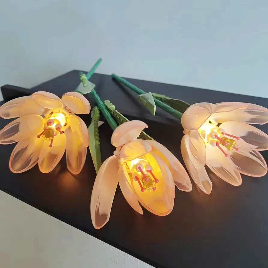 Tulip Flower Building Block Decoration Lighted Tulips Bouquet Eternal Flowers Assembly Valentine's Gift for Girls Friends 2025 2