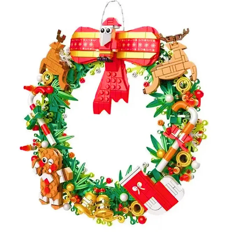Christmas Wreath Building Blocks kit Eucalyptus Wreath Decorated House Model for Xmas, Toys Gift for 8+ Kids Adults 1