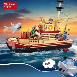 Sluban Building blocks 1118 Great White Shark 1119 fishing boat model boy toy birthday gift 1