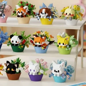 Mini Cartoon Building Blocks for Girls Children Cat Dog Animals Bricks Potted Plants Puzzle Assembly Decoration Holiday Gift 1