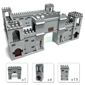 MOC building blocks Ancient castle walls, gate towers, corner towers, carriage building blocks 1