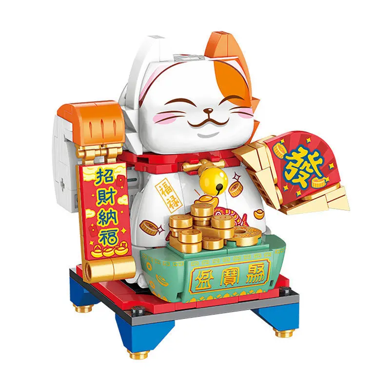 New Year Fortune Cat Building Blocks 2025 Chinese Lucky Cat New Year Mini Bricks Assembly Store Ornaments Children's Toys Gifts 2