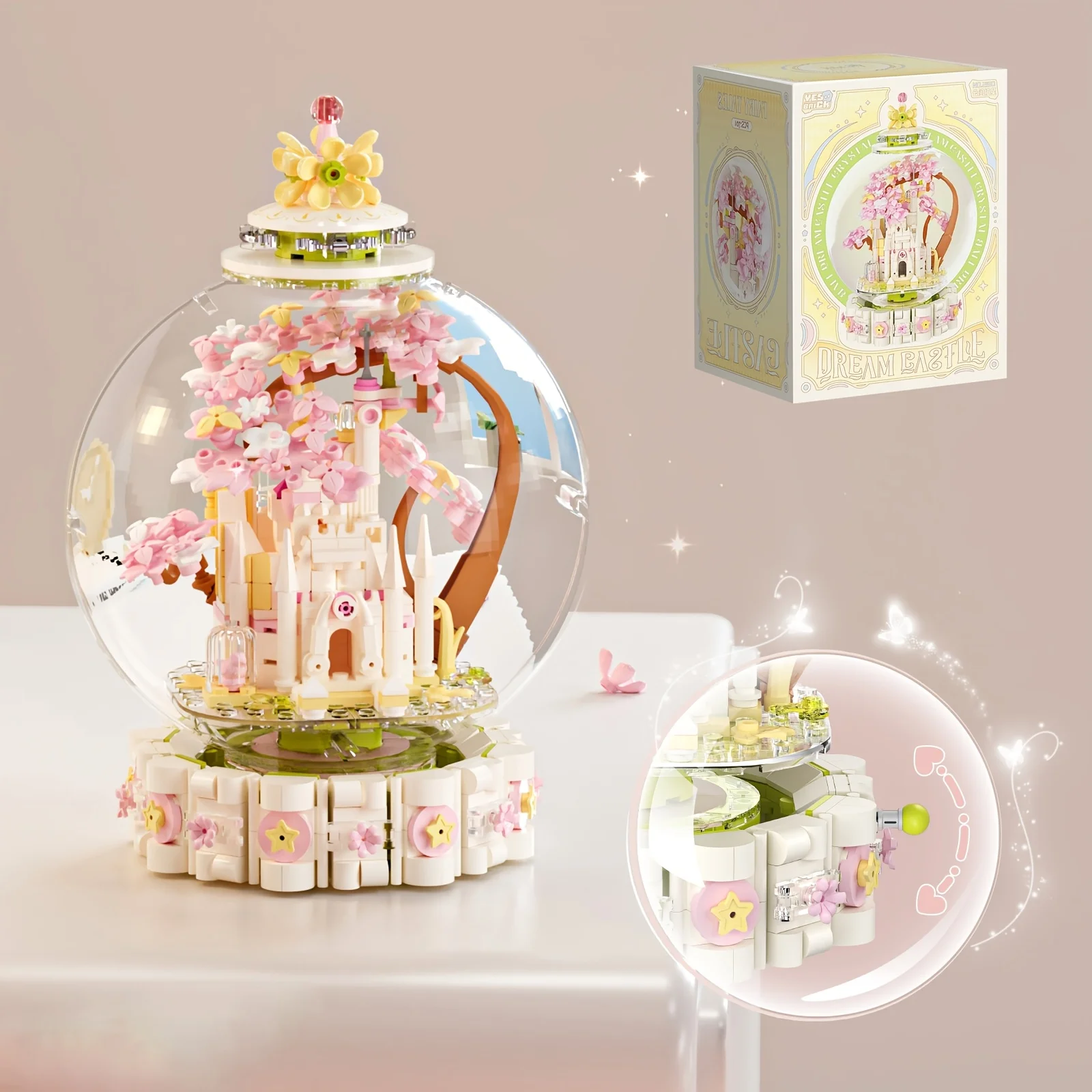Fairy Tale Crystal Ball Castle Blocks Pink Puzzle Toy Magical Orb Floral Gift for Girls Birthday Christmas Gift for Youngster 3