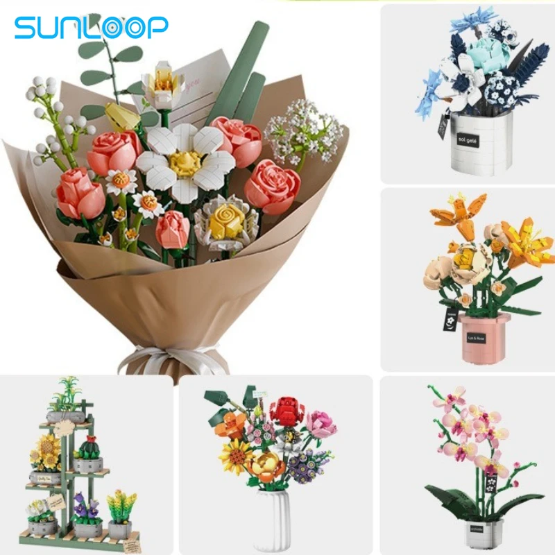 Building Blocks Flowers Bouquet Set Flowers Models Home Decor Botanical Collection Bricks Toys for Adults Mother's Day Christmas 1