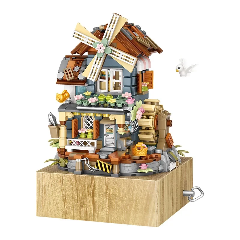 LOZ Windmill House Music Box Building blocks for kids or adults Sound Diamond Blocks Flowers Toy Villa Assembly Toy Gift 1239 5