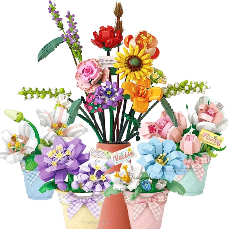 Flowers Building Blocks Toys for Christmas New year Gift Decor Botanical Set Valentine's Day Rose Bricks Set Friends Kids Adults 1