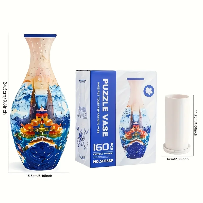 3D Puzzle Vase Adult Jigsaw 3D Art Jigsaw Vase Unique 160 Curved Plastic Puzzles Vase for Home Office Decoration 1pcs 2