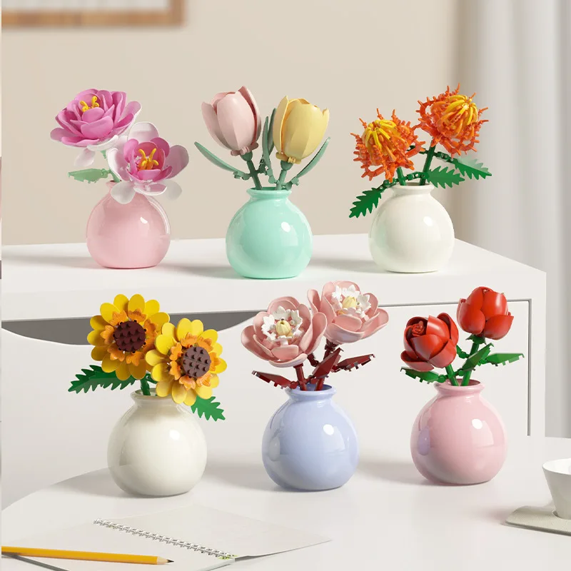 Building Block Flowers DIY Immortal Flower Sets Decorative Toys for Home Decor Assembly Crafts for Kids & Adults Creative Decor 4