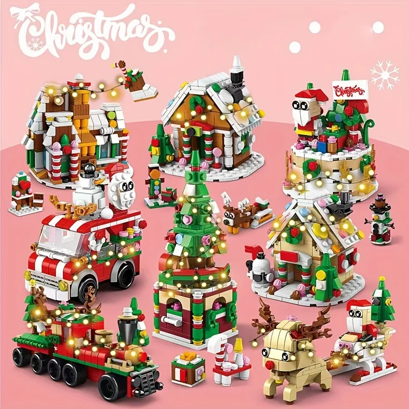 Christmas Gift for Boys Girls Building Block Toy 6 in 1 Train Elk Christmas Tree Gift Ornament Model 2026 Christmas Decoration 2