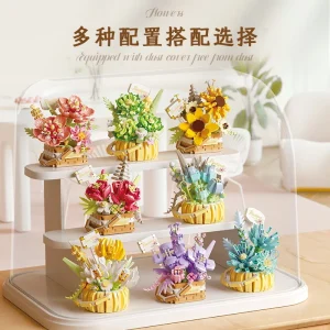 Flower basket series of micro particles assembling building block sunflower pot succulent flower basket decoration toys 1