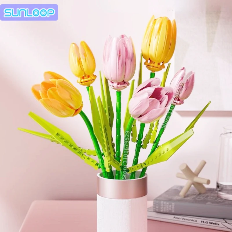 Tulip Flower Building Block Decoration Lighted Tulips Bouquet Eternal Flowers Assembly Valentine's Gift for Girls Friends 2025 3