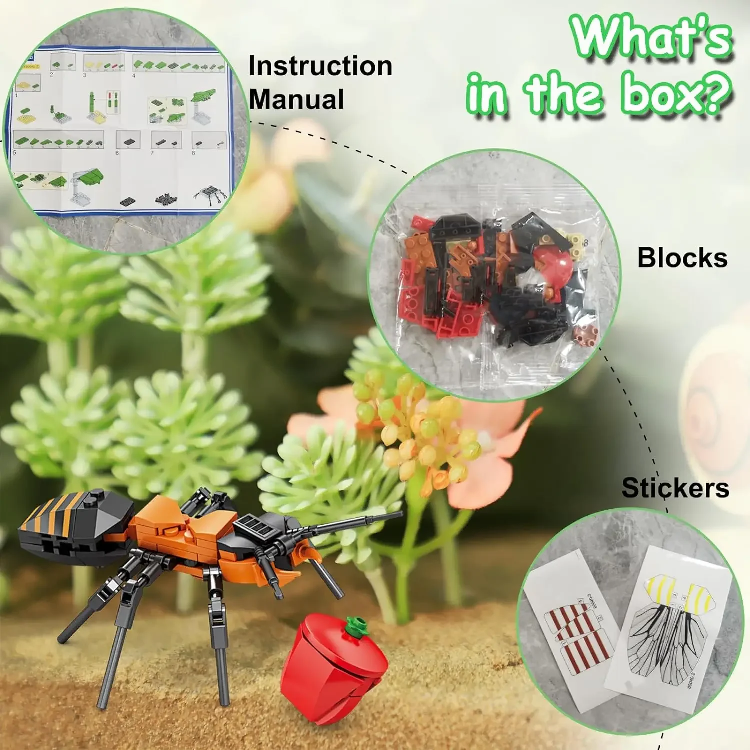 Insect Blocks Toys for Students Prise Bug Science Blocks Toys Mantis Bee Snail Block Insects Set for Children's Puzzle Toy Gift 6