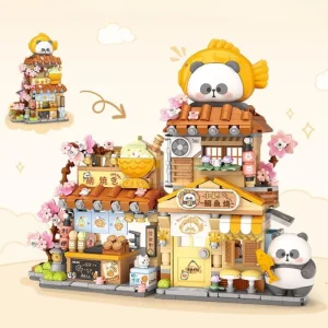 Loz Taiyaki Street View Shop Miniature Building Blocks Panda Bricks Toy Assembly Flower Workshop Folding House Collection Model 1