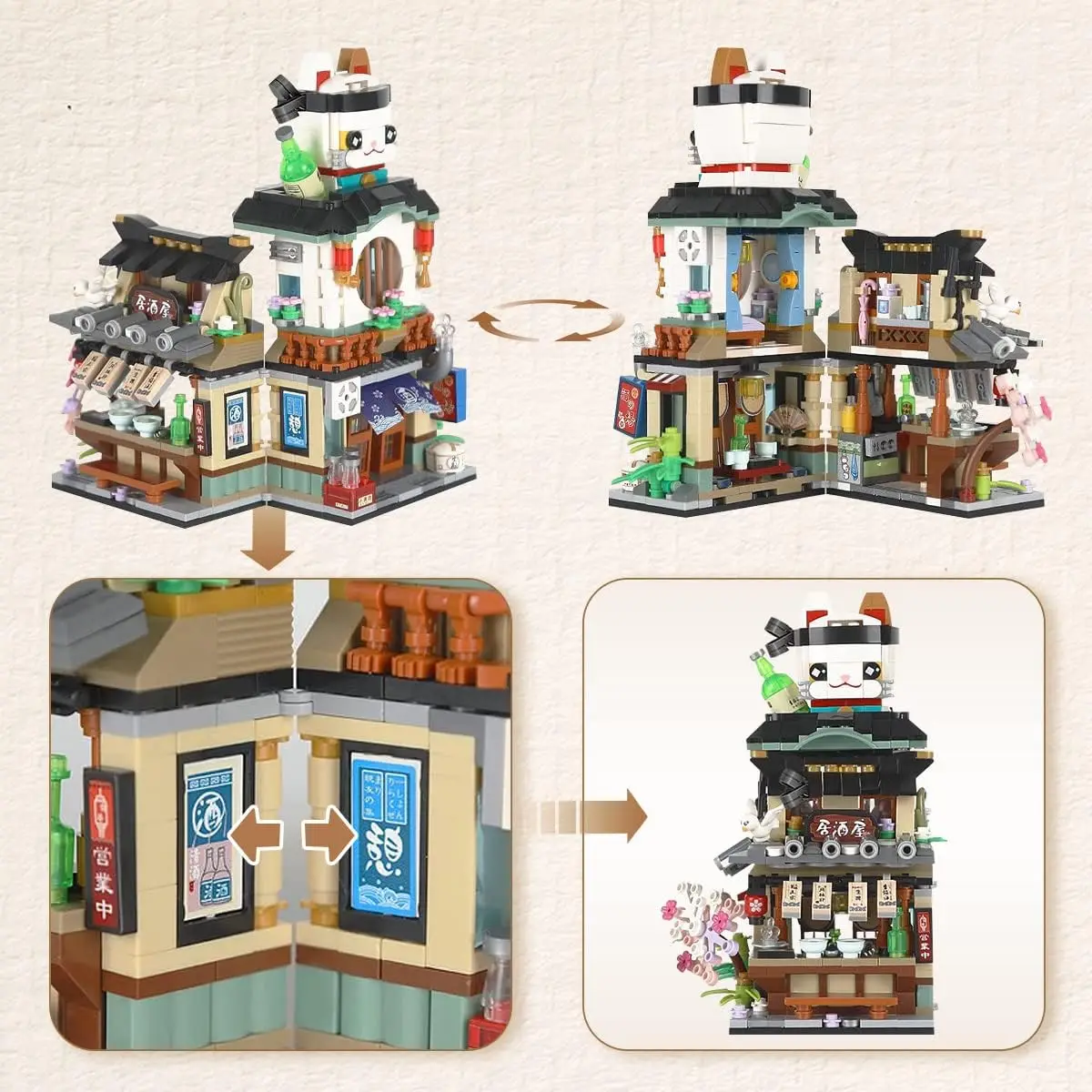 Loz Christmas Street Shop Building Blocks Izakaya Moc Architecture Store steamed bun shop Japanese Street Scene Puzzle Gift Toy 6