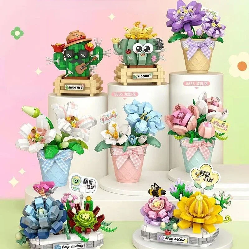 Flowers Building Blocks Toys for Christmas New year Gift Decor Botanical Set Valentine's Day Rose Bricks Set Friends Kids Adults 5