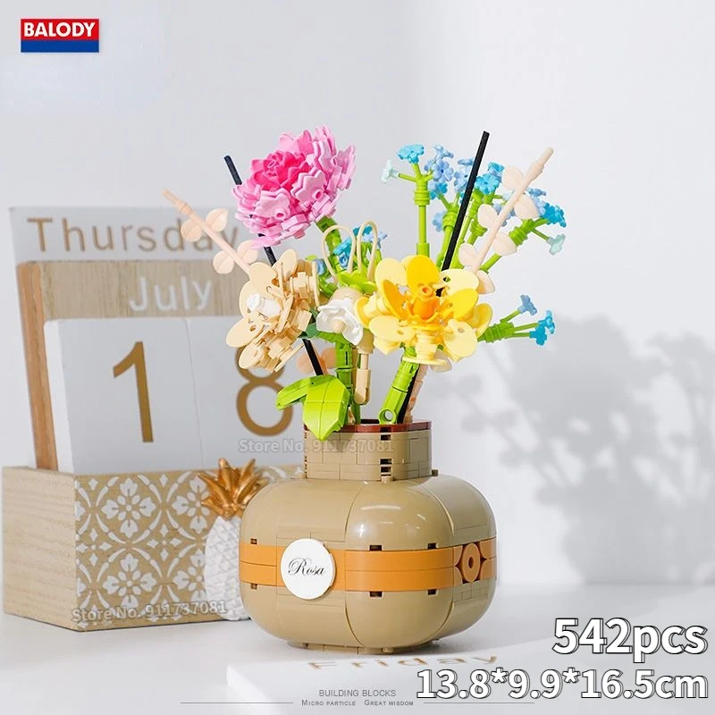 New year Decoration Perfume Flower Bouquet Bricks Building Blocks Sunflowers Adult Assembled Flower Pots New Year Room 5