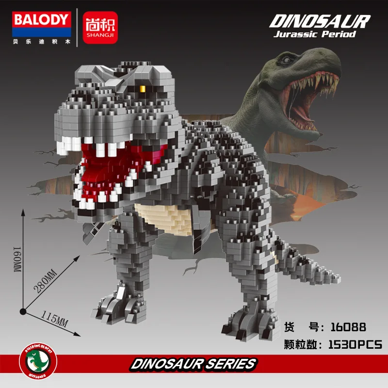 BALODY Dinosaur Building Blocks Puzzle Mini Diamond Blocks Dinosaurs Collection Kids Hobby Cartoon Models of Dinosaurs 1500+ pcs 3