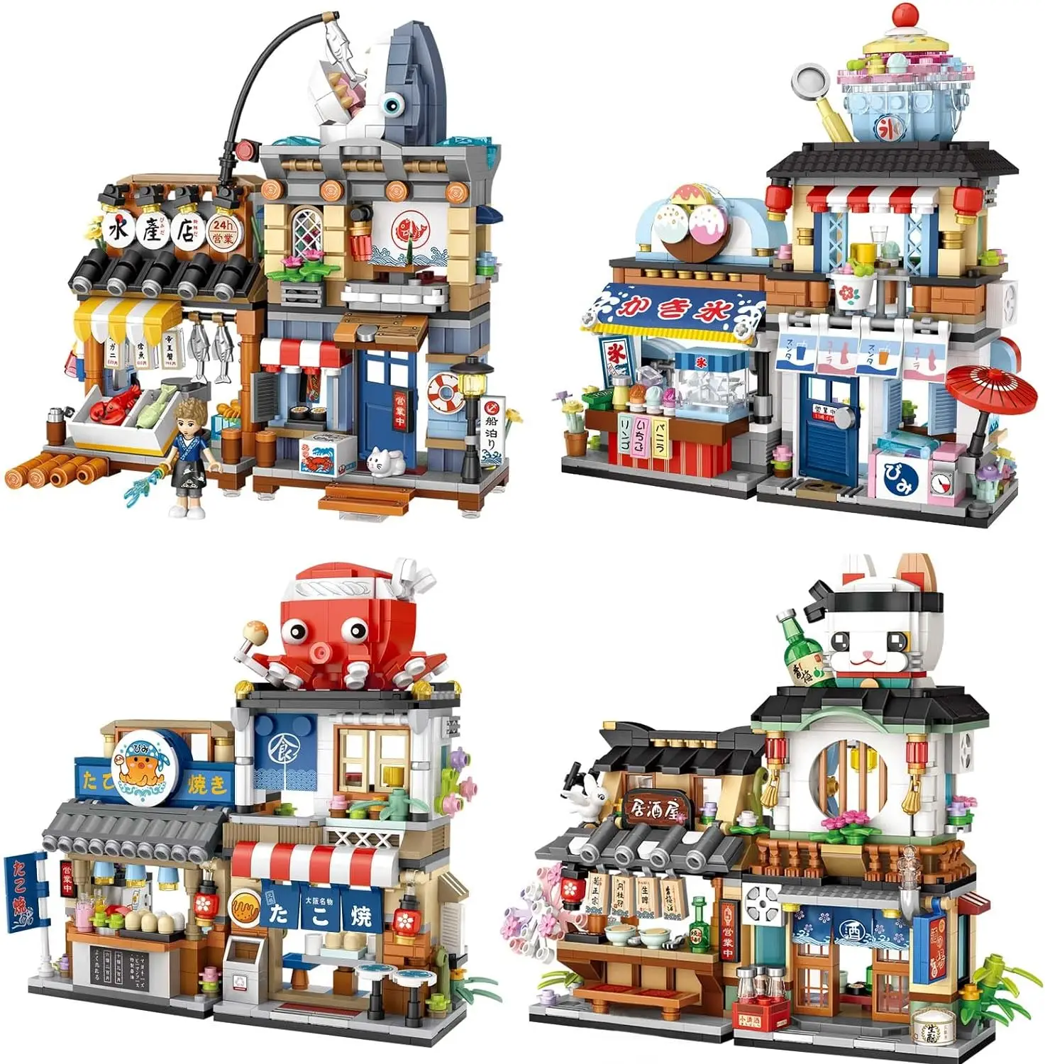 Loz Christmas Street Shop Building Blocks Izakaya Moc Architecture Store steamed bun shop Japanese Street Scene Puzzle Gift Toy 4