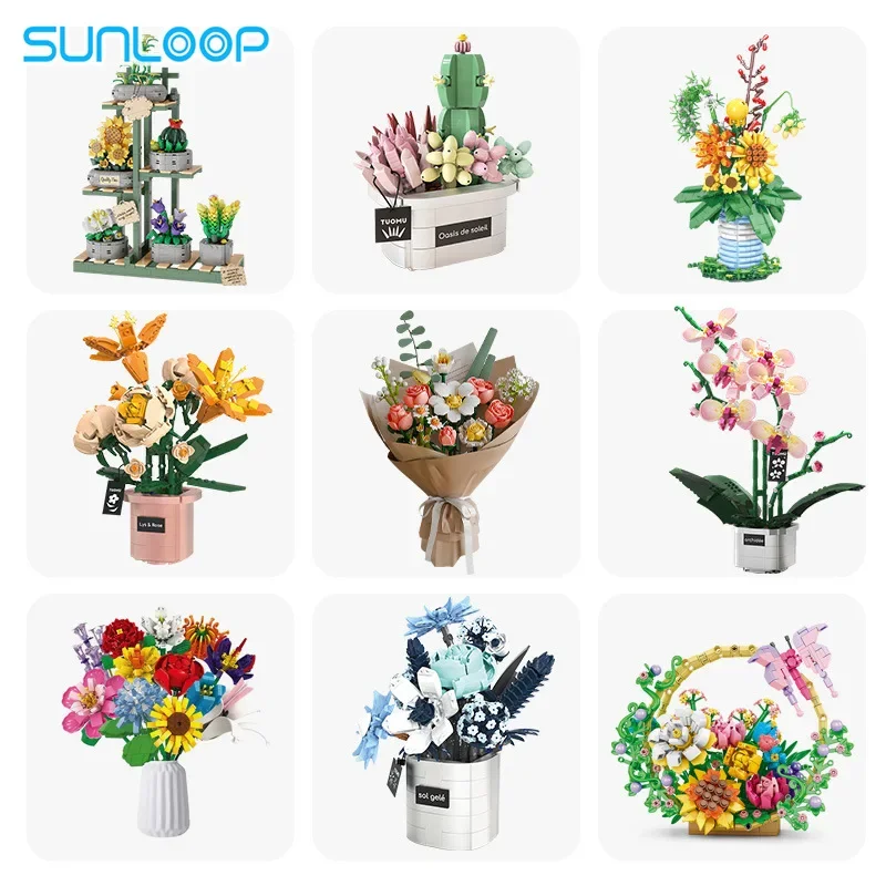 Building Blocks Flowers Bouquet Set Flowers Models Home Decor Botanical Collection Bricks Toys for Adults Mother's Day Christmas 2