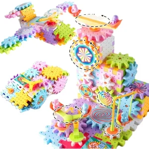 Montessori Kids Electric Gear Building Toy Set Spinning Gears Set Gear Rail Car Big Building STEM Construction Christmas Toy 1