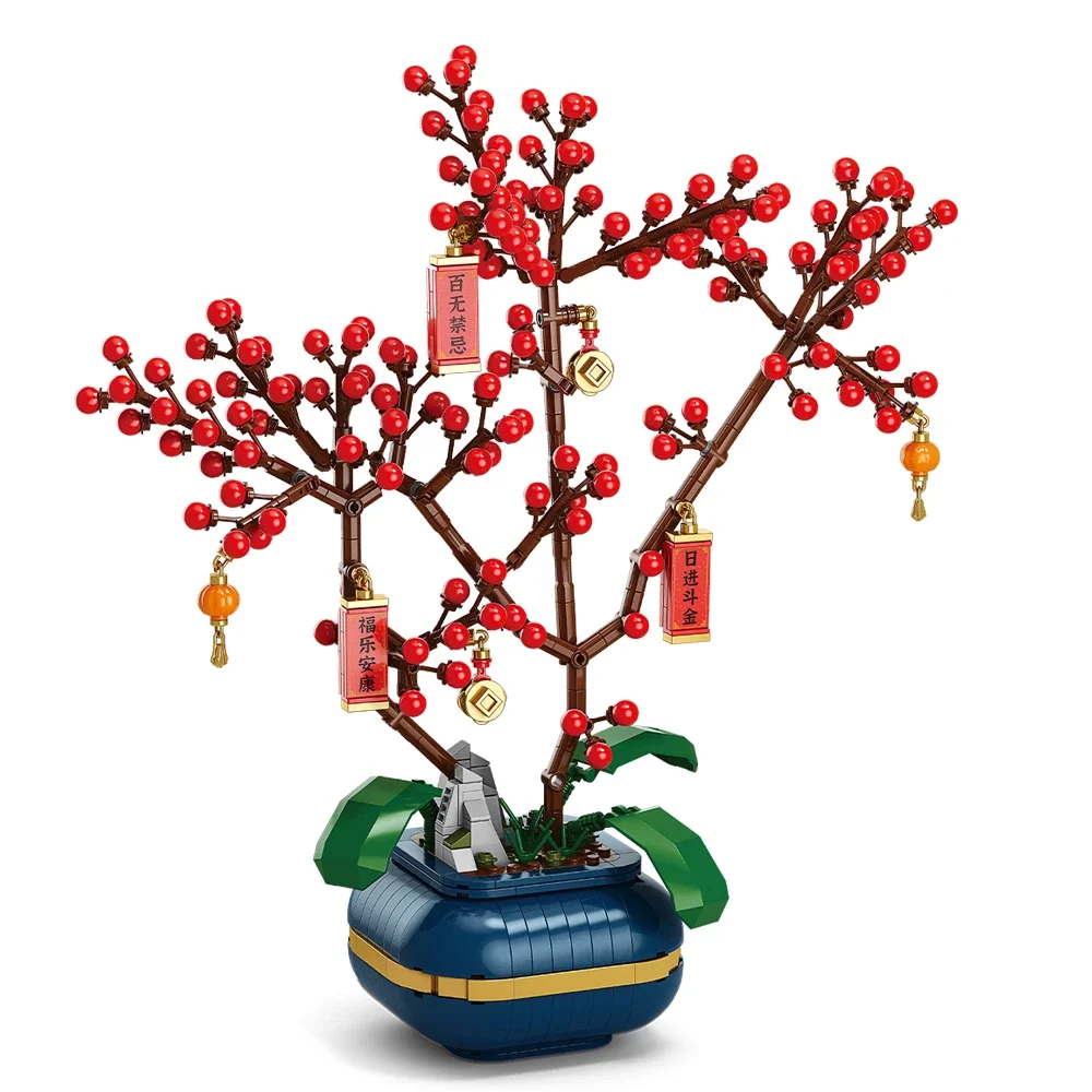 City Creativity Flower Bouquet Peach Blossom Narcissus Bonsai Potted Plant Building Blocks Model New year Home Decoration 2025 6