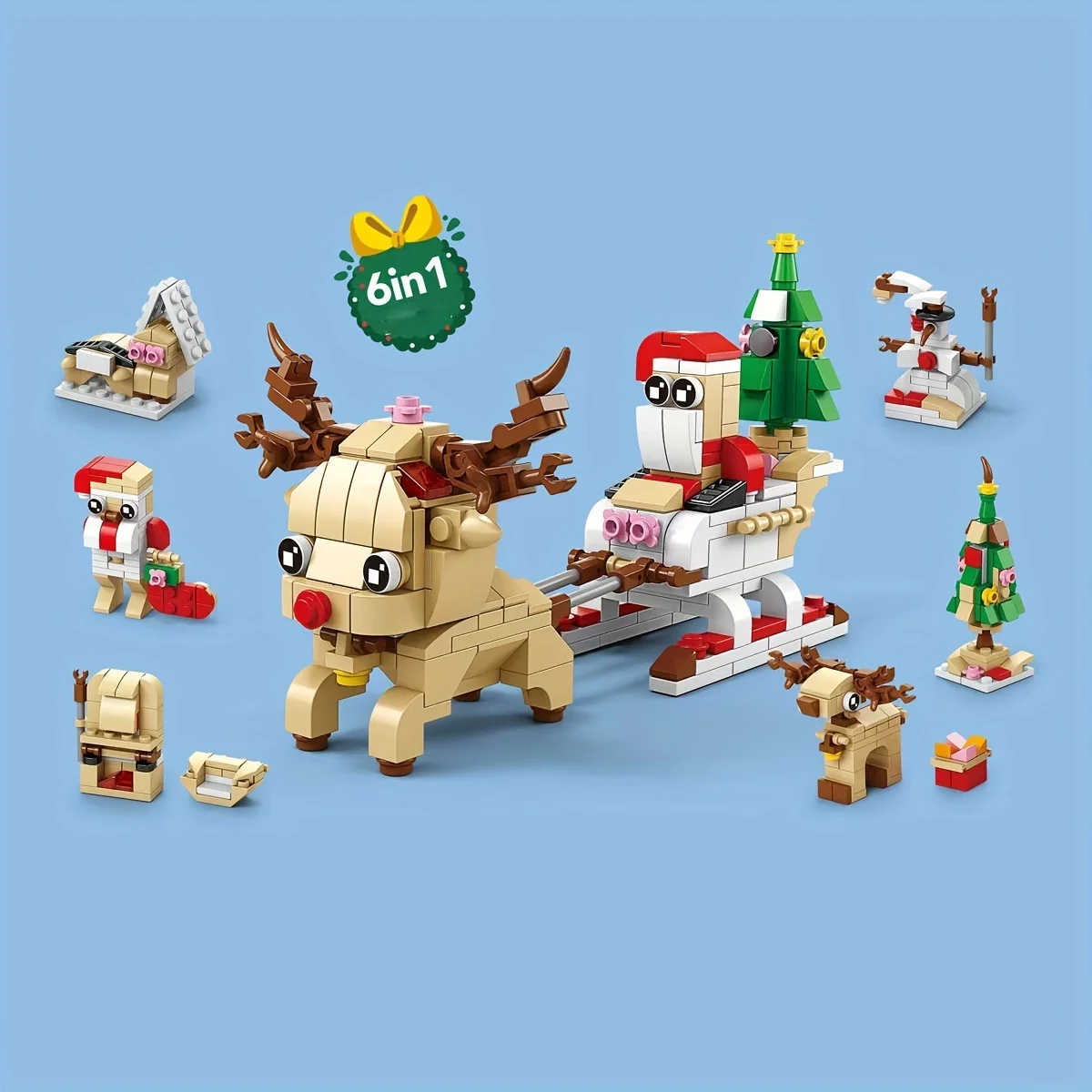 Christmas Gift for Boys Girls Building Block Toy 6 in 1 Train Elk Christmas Tree Gift Ornament Model 2026 Christmas Decoration 6